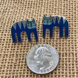 Laurel Burch cat enameled earrings!! Blue, post back
